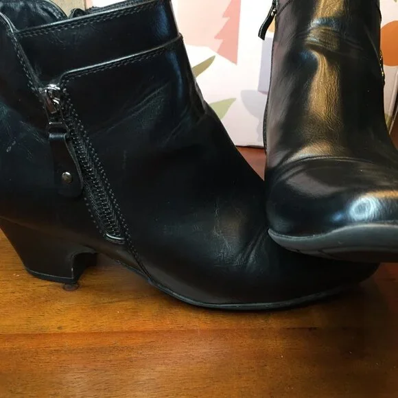 Jones Bootmaker Womens Brown Leather Mid Heel Flex Ankle Boots Heels - Picture 1 of 6